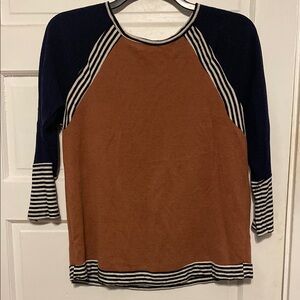Ces Femme Rust and Navy Striped Top Sz. Large